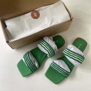 Vivaia Maya Square Toe Slide Sandal Green Grass Wave US Size 8 Recycled Slip-Ons